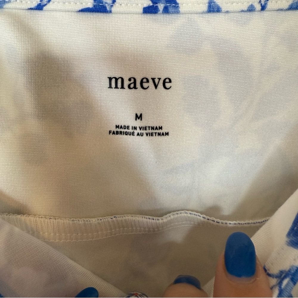 NWT Maeve Blue White Floral Square Neck Peplum Top Medium - Picture 6 of 8